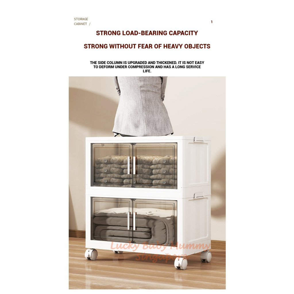 One-Piece Stackable Folding Cabinet / Foldable Storage Cabinet / Double Door Storage Drawer With Wheels