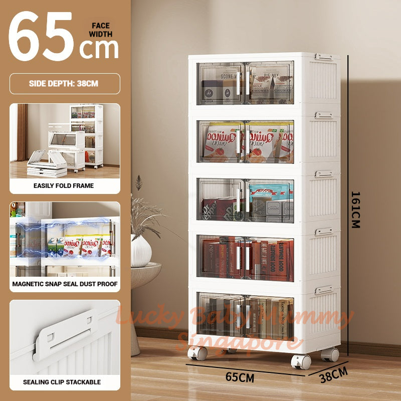 One-Piece Stackable Folding Cabinet / Foldable Storage Cabinet / Double Door Storage Drawer With Wheels