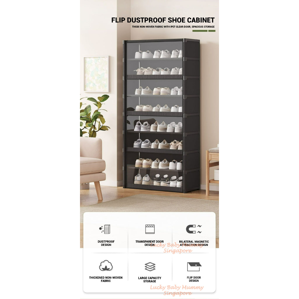 Flip Dustproof Shoe Cabinet with Clear Door