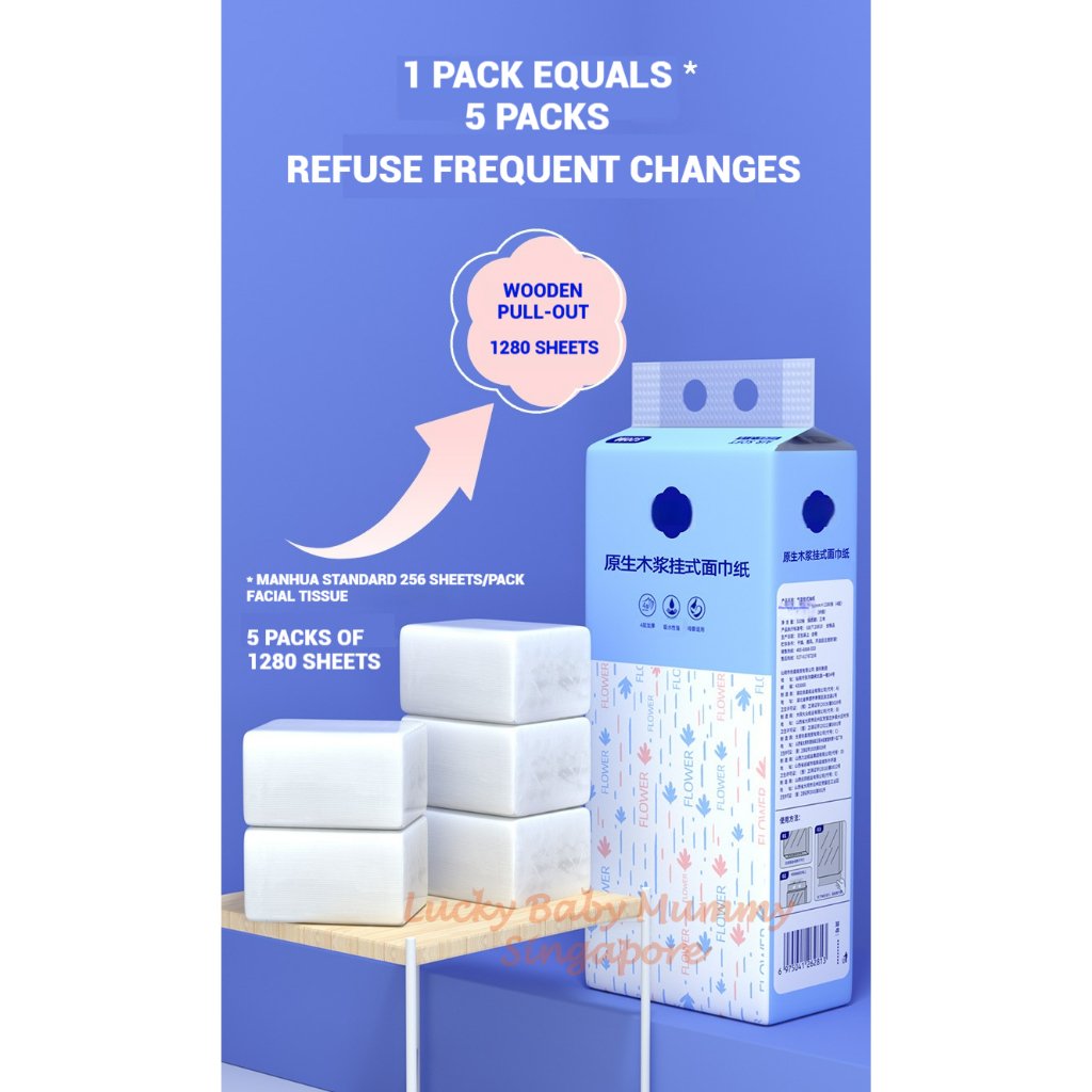 【6 Packs/Box】ManHua Blue Series 4-Ply 1280 Sheets Tissue Paper / Hanging Paper Towel / Hangable Napkin