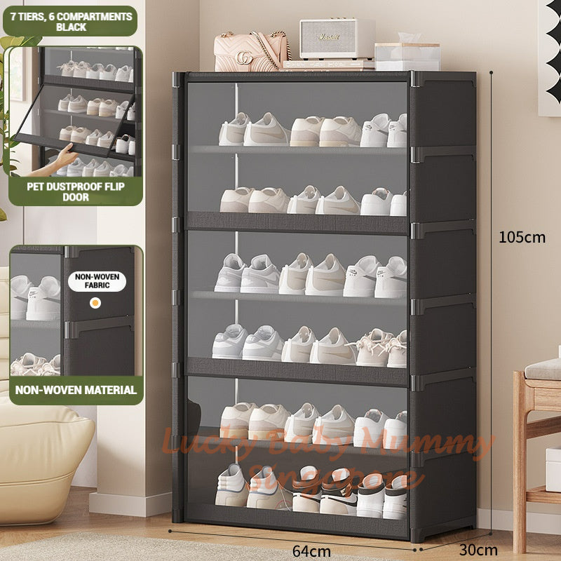 Flip Dustproof Shoe Cabinet with Clear Door