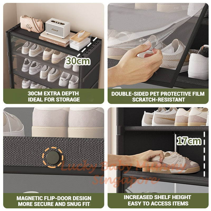 Flip Dustproof Shoe Cabinet with Clear Door