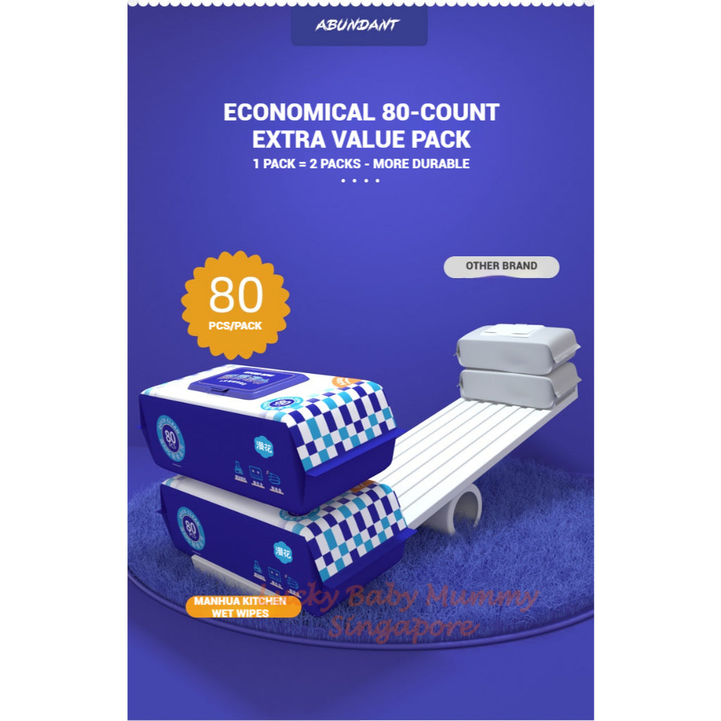 【3Packs/Box】Manhua Kitchen Wet Wipes 80 Sheets | Quick Oil Removal | Grease Removal