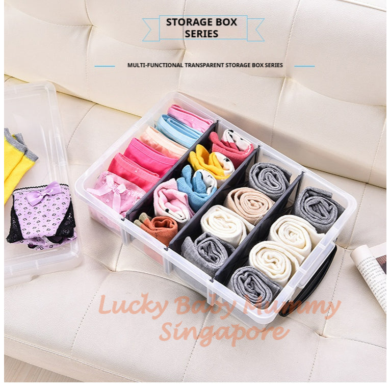 Transparent Compartment Storage Box With Lid/Underbed Large Capacity Organizer with wheels