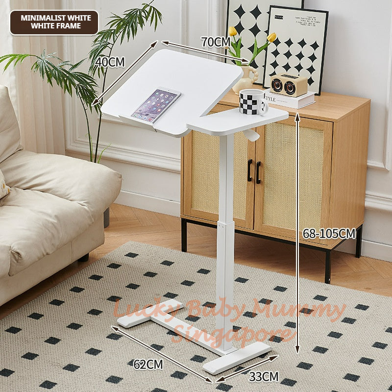 Upgraded Adjustable Height Bedside Table Lifting Desk/Movable Sofa Side Coffee Table with Wheels