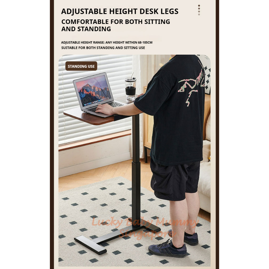 Upgraded Adjustable Height Bedside Table Lifting Desk/Movable Sofa Side Coffee Table with Wheels