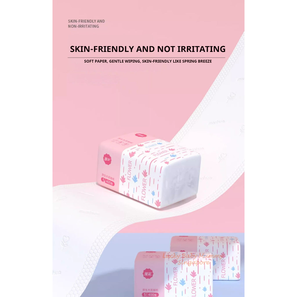 【30 Packs/Box】ManHua Pink Drawing Tissue 5-Ply 400 Sheets/Pack Thick Soft Facial Tissue