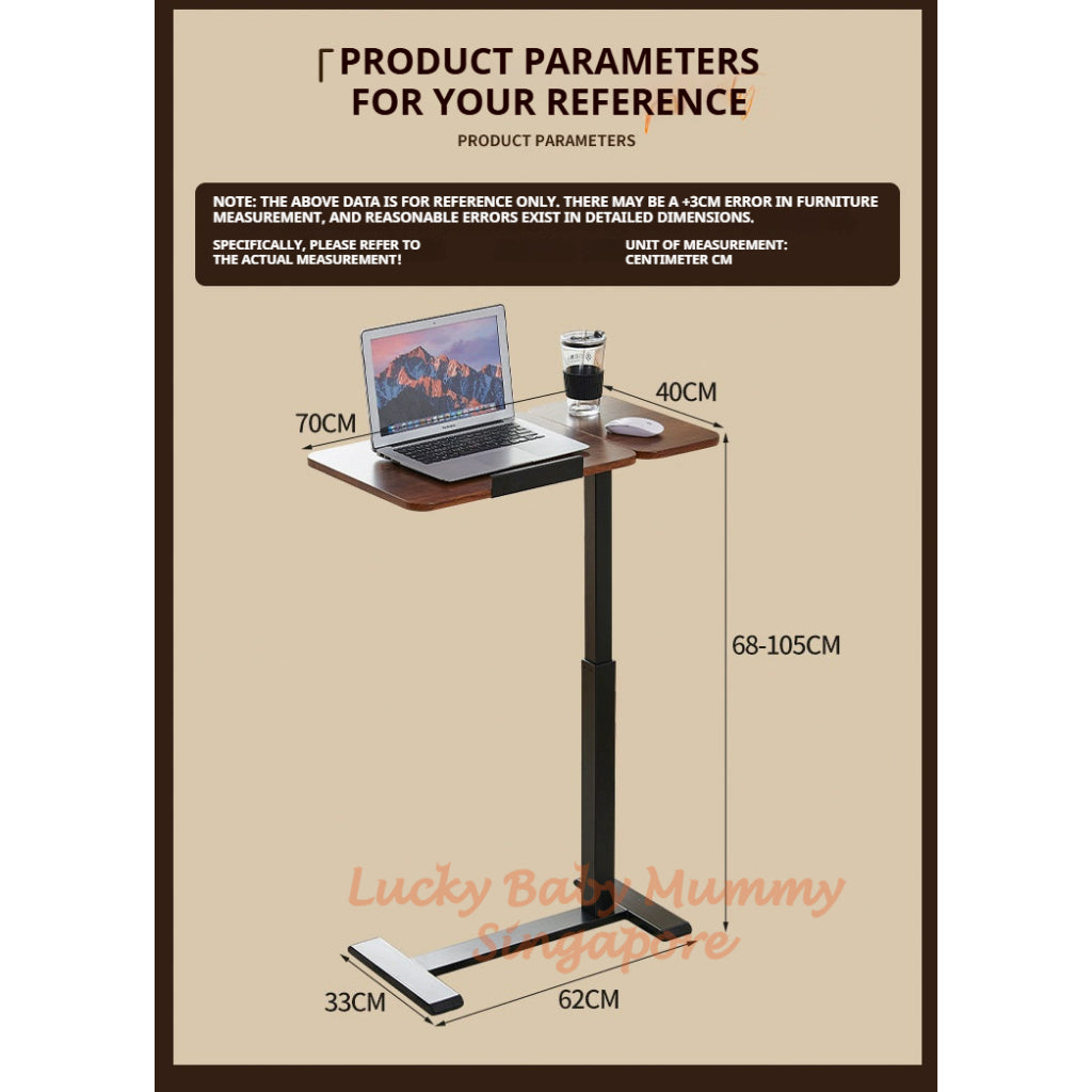 Upgraded Adjustable Height Bedside Table Lifting Desk/Movable Sofa Side Coffee Table with Wheels