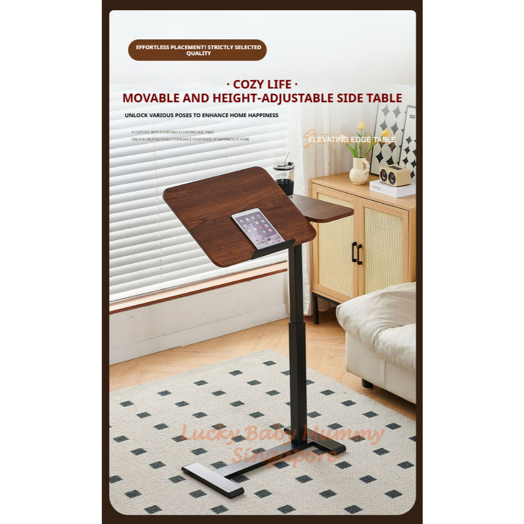 Upgraded Adjustable Height Bedside Table Lifting Desk/Movable Sofa Side Coffee Table with Wheels