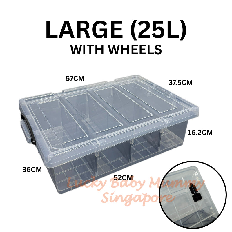 Transparent Compartment Storage Box With Lid/Underbed Large Capacity Organizer with wheels