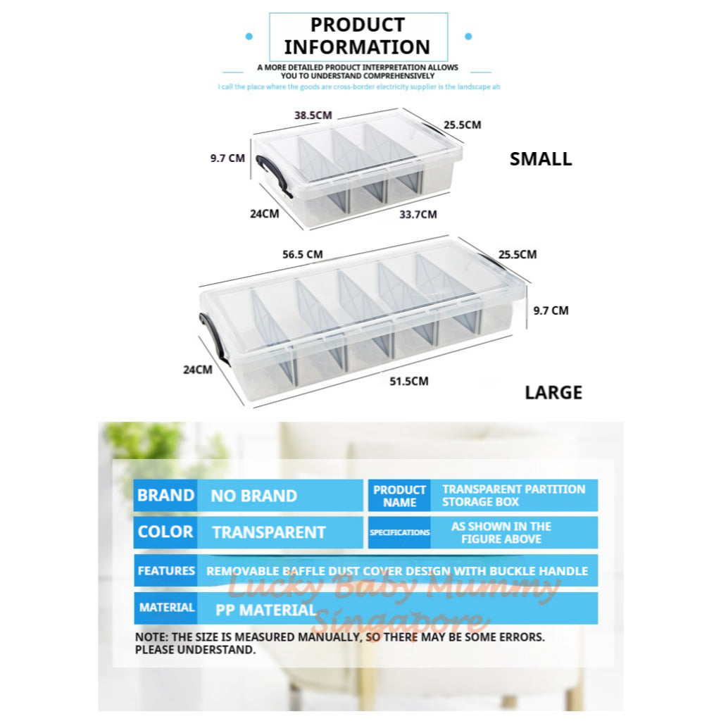 Transparent Compartment Storage Box With Lid/Underbed Large Capacity Organizer with wheels