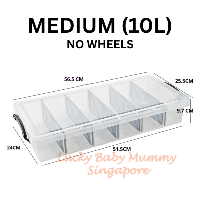 Transparent Compartment Storage Box With Lid/Underbed Large Capacity Organizer with wheels