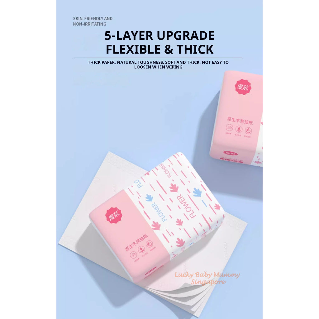 【30 Packs/Box】ManHua Pink Drawing Tissue 5-Ply 400 Sheets/Pack Thick Soft Facial Tissue