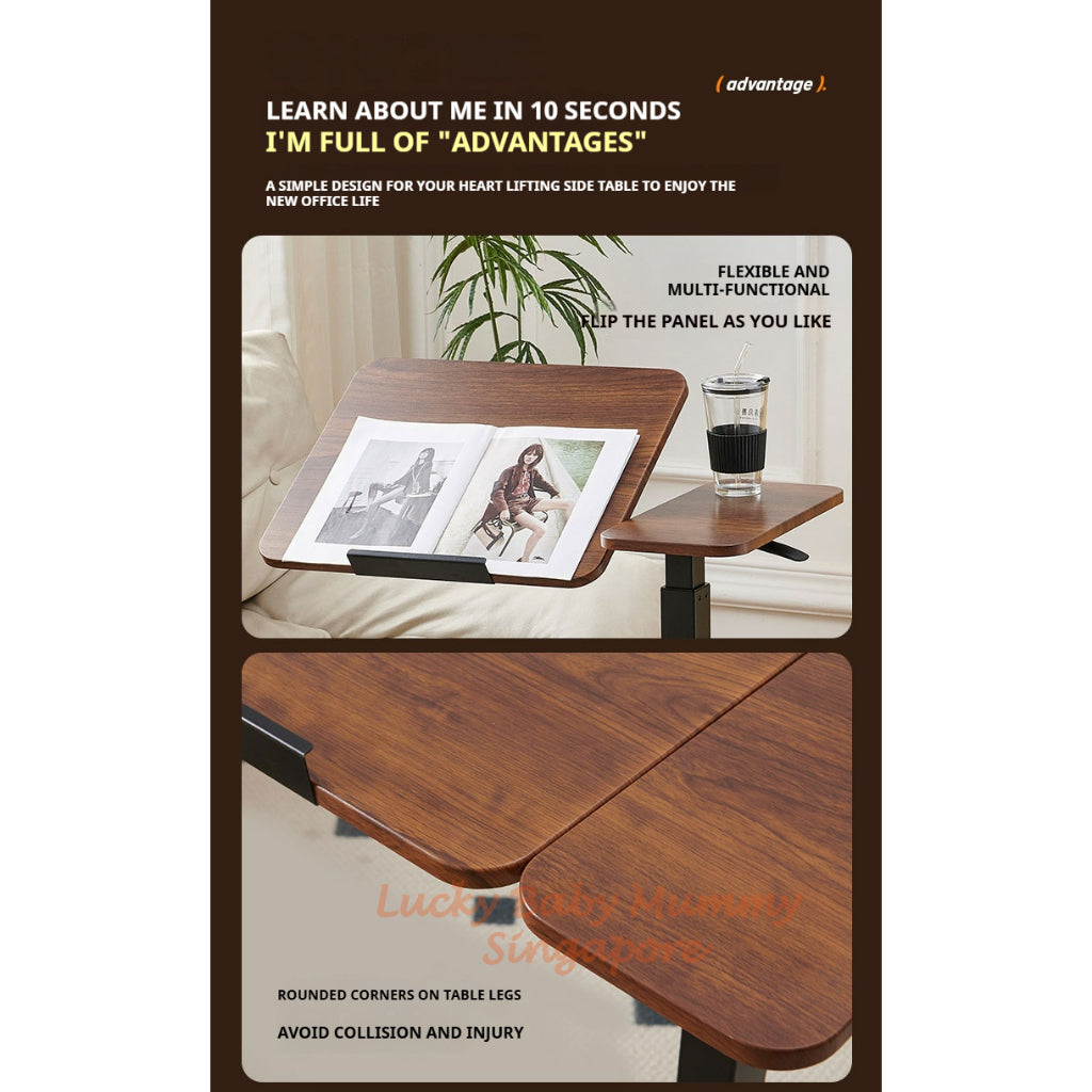 Upgraded Adjustable Height Bedside Table Lifting Desk/Movable Sofa Side Coffee Table with Wheels