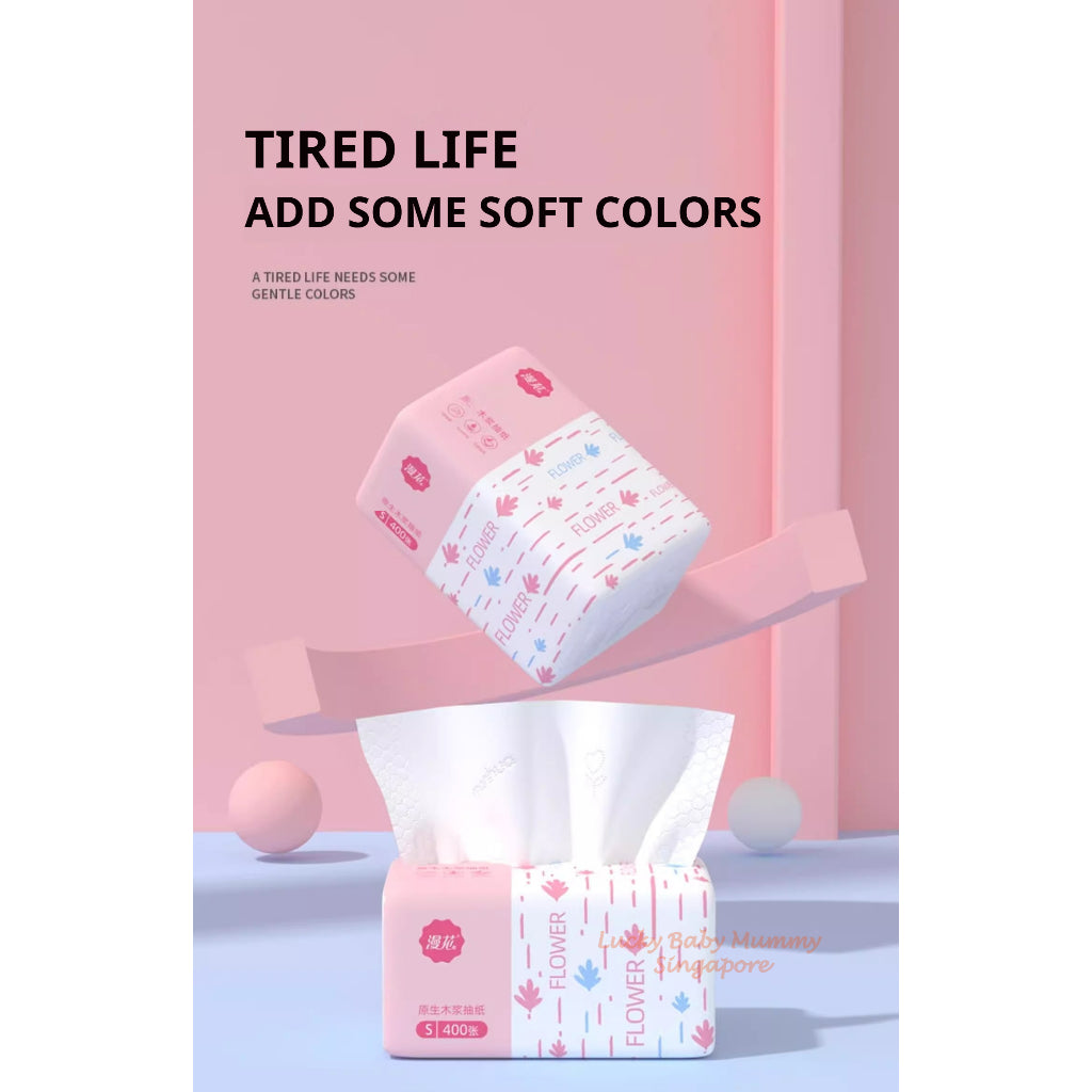 【30 Packs/Box】ManHua Pink Drawing Tissue 5-Ply 400 Sheets/Pack Thick Soft Facial Tissue