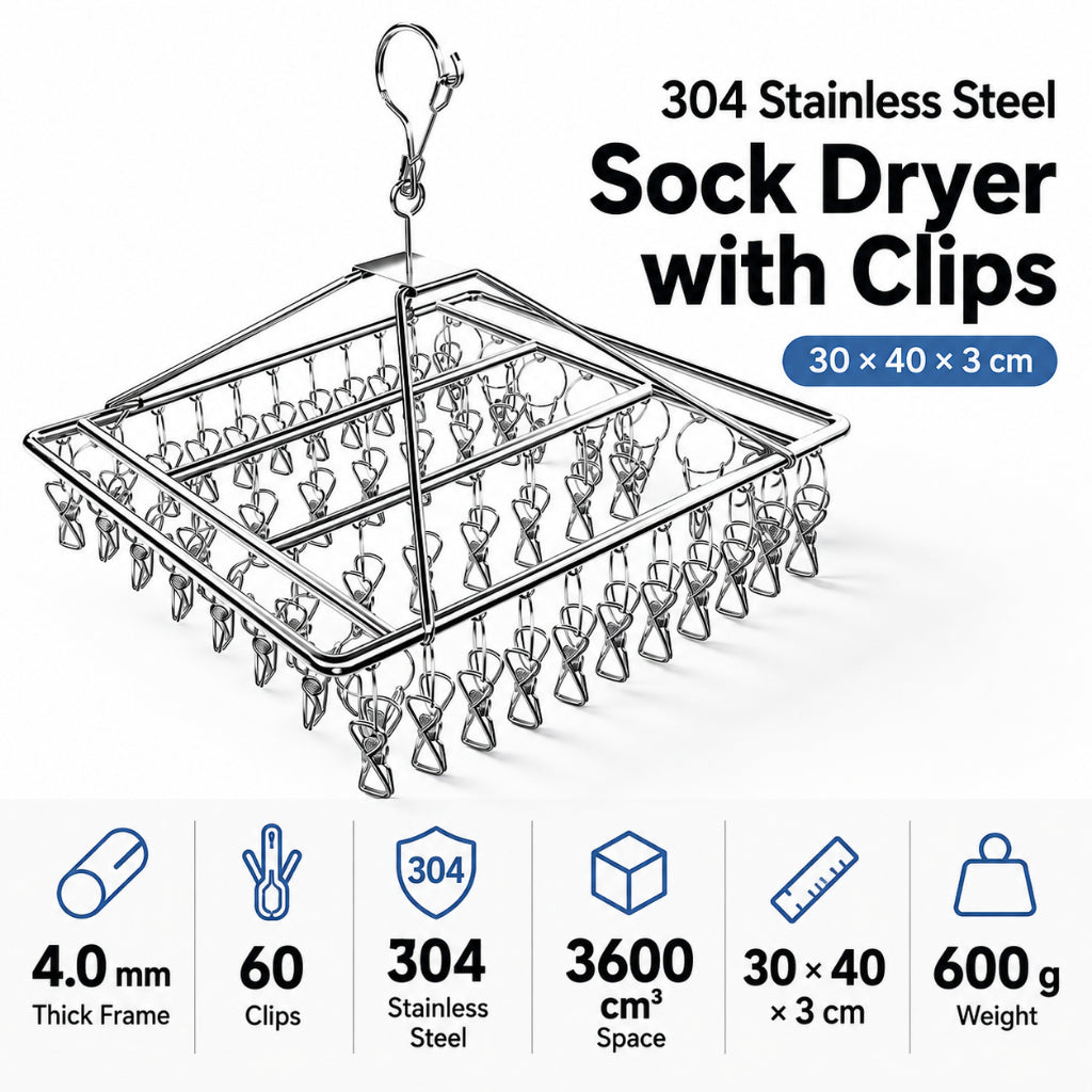 Stainless Steel Socks Hanger - 304 60Clips 4.0MM