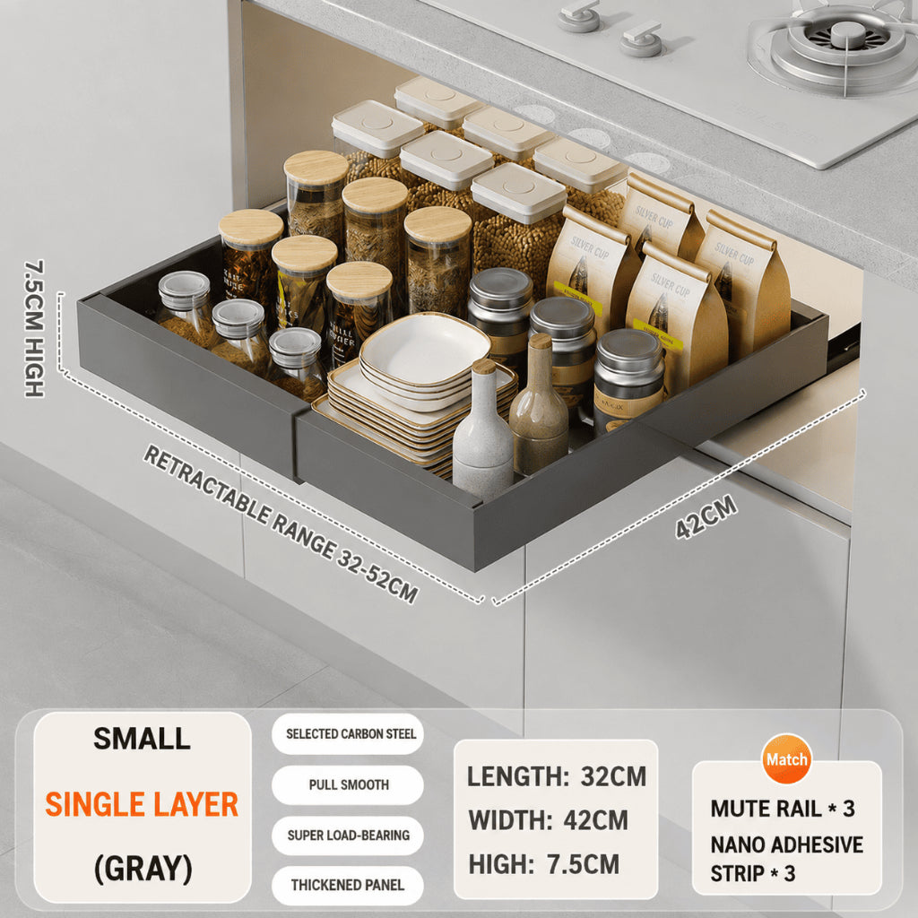 Extendable Pull-Out Drawer - Grey (Small)