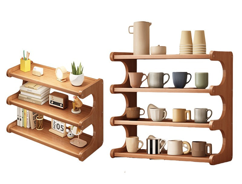 Multi-Layer Desktop Storage Rack Wood Bookshelf Kitchen Organizer Office & Home Cup Holder Shelf
