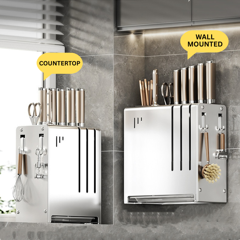 Wall-Mounted & Countertop Stainless Steel Knife Rack