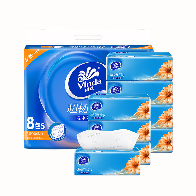 Vinda Ultra-Durable Soft Pack 3-Ply Facial Tissue Paper