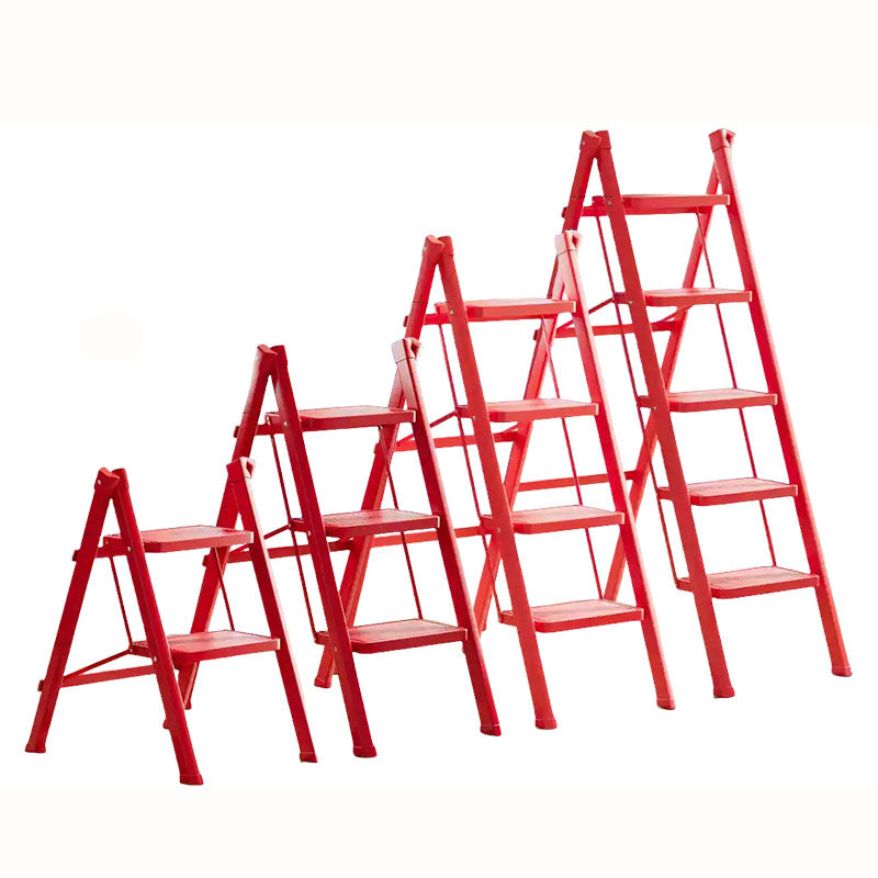 Red Folding Ladder / Lightweight Carbon Steel Ladder / Anti-Slip Lightweight Home Ladder
