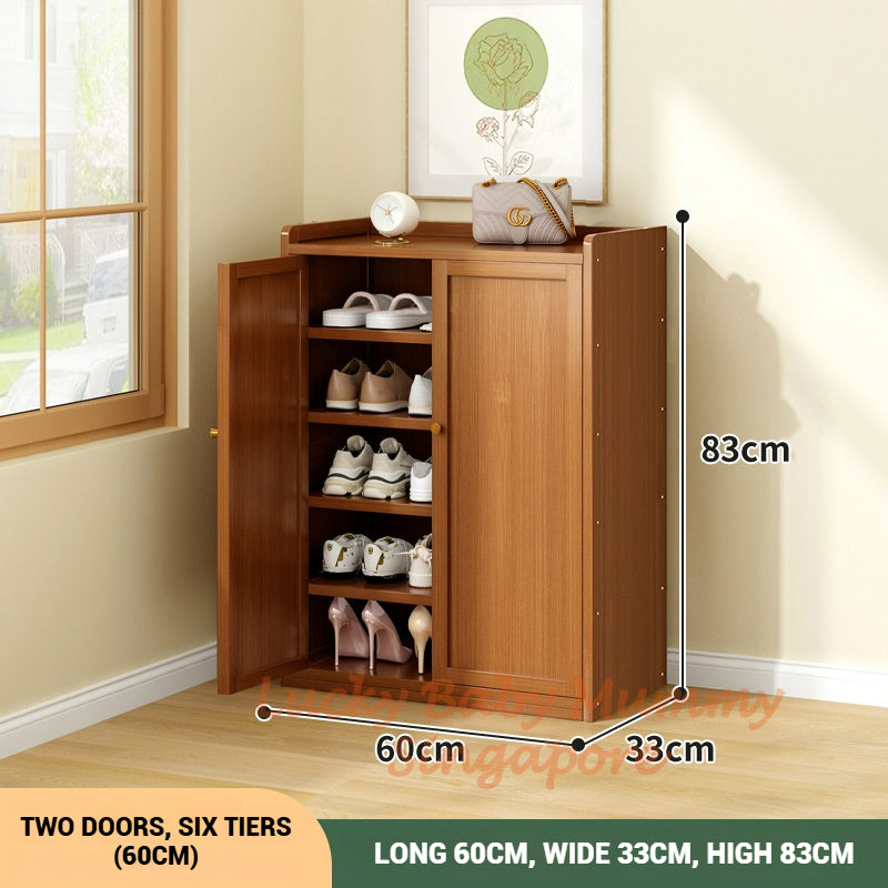 Open Base Bamboo Shoe Cabinet- 2 Door 6 Tiers