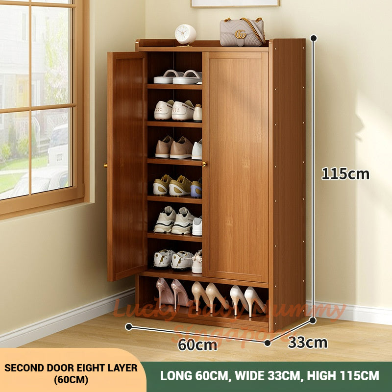 Open Base Bamboo Shoe Cabinet- 2 Door 8 Tiers