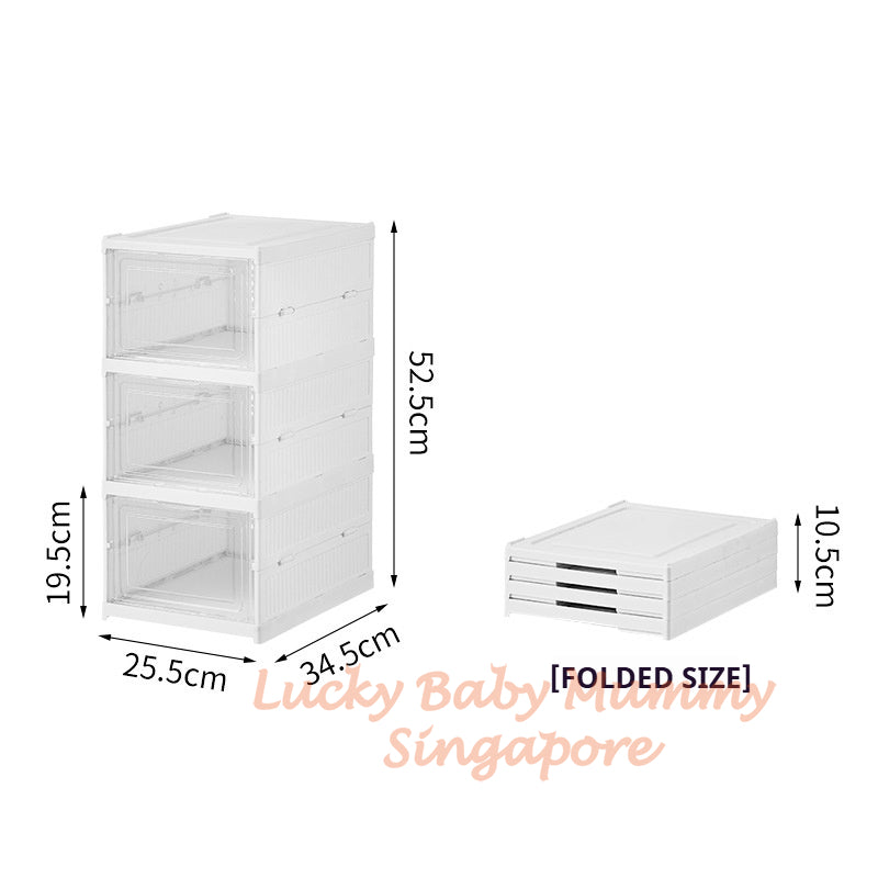 PP Transparent Foldable Shoe Rack - 3 Tier White
