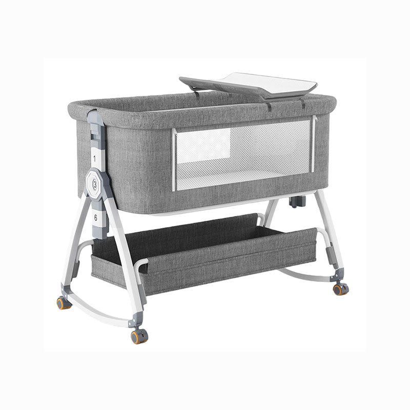 Rocking Baby Cot with Storage | Adjustable Cradle Bed with Wheels | Newborn Bassinet 0–3Y