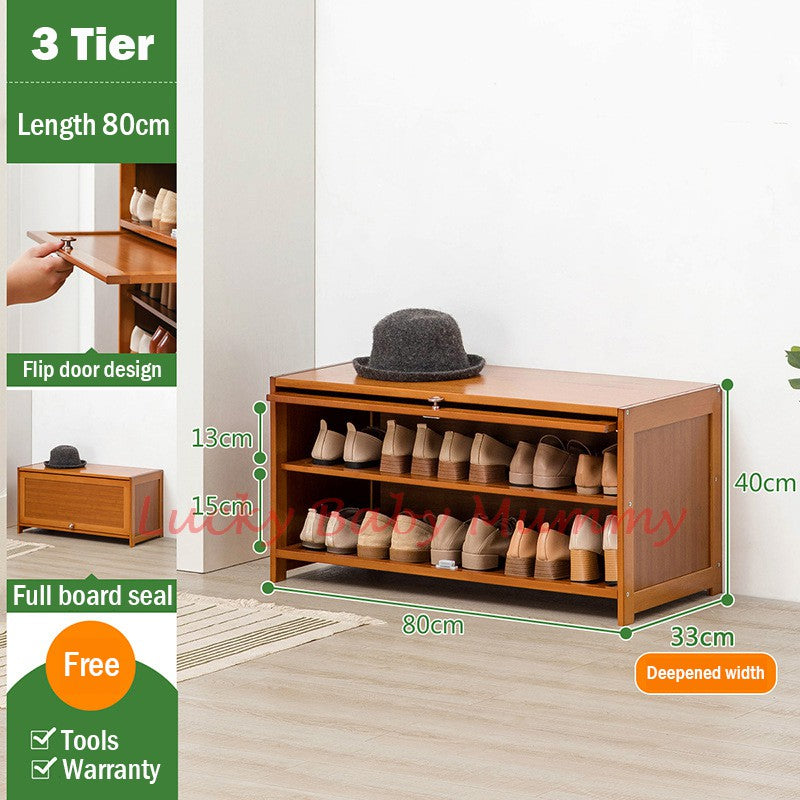 Flip Door Bamboo Shoe Cabinet