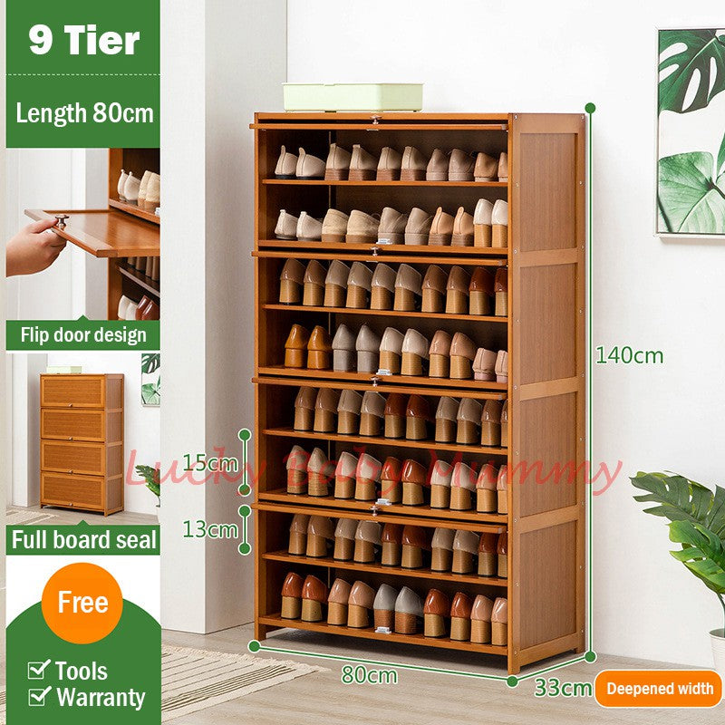 Flip Door Bamboo Shoe Cabinet