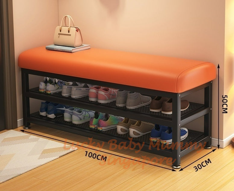 Minimalist Shoe Storage Bench with PU Leather Cushion / Multi-Tier Rack / Entryway Stool Storage
