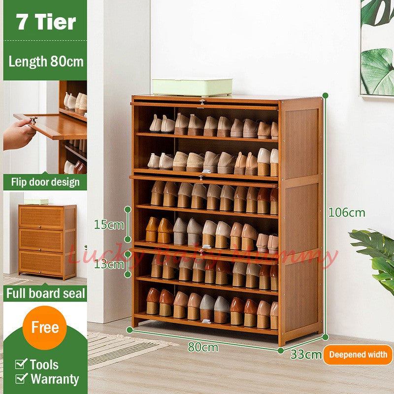 Flip Door Bamboo Shoe Cabinet