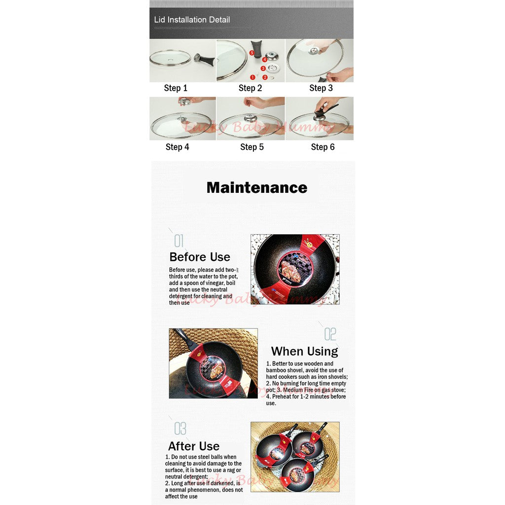 【Korean Frying Pan Set】Art Silver Nano Maifan Stone Frying Pan Non-stick Wok-Pan