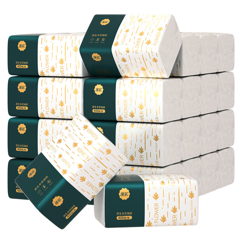 【24 Packs/ Box】ManHua Green Peacock 4-Ply 400 Sheets/Pack Thick Facial Drawing Tissues