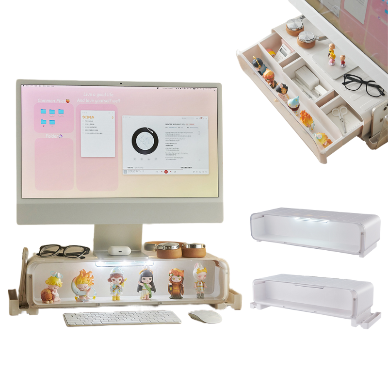 Monitor Heightening Stand with Drawer Storage/LED Display Blindbox Desktop Organizer Storage Rack