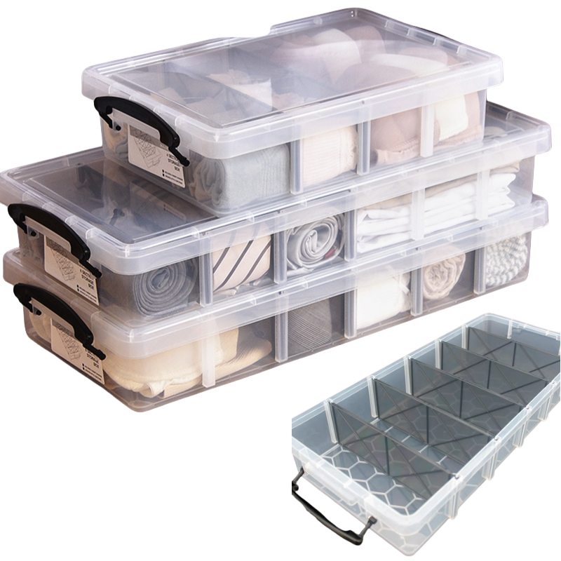 Transparent Compartment Storage Box With Lid/Underbed Large Capacity Organizer with wheels