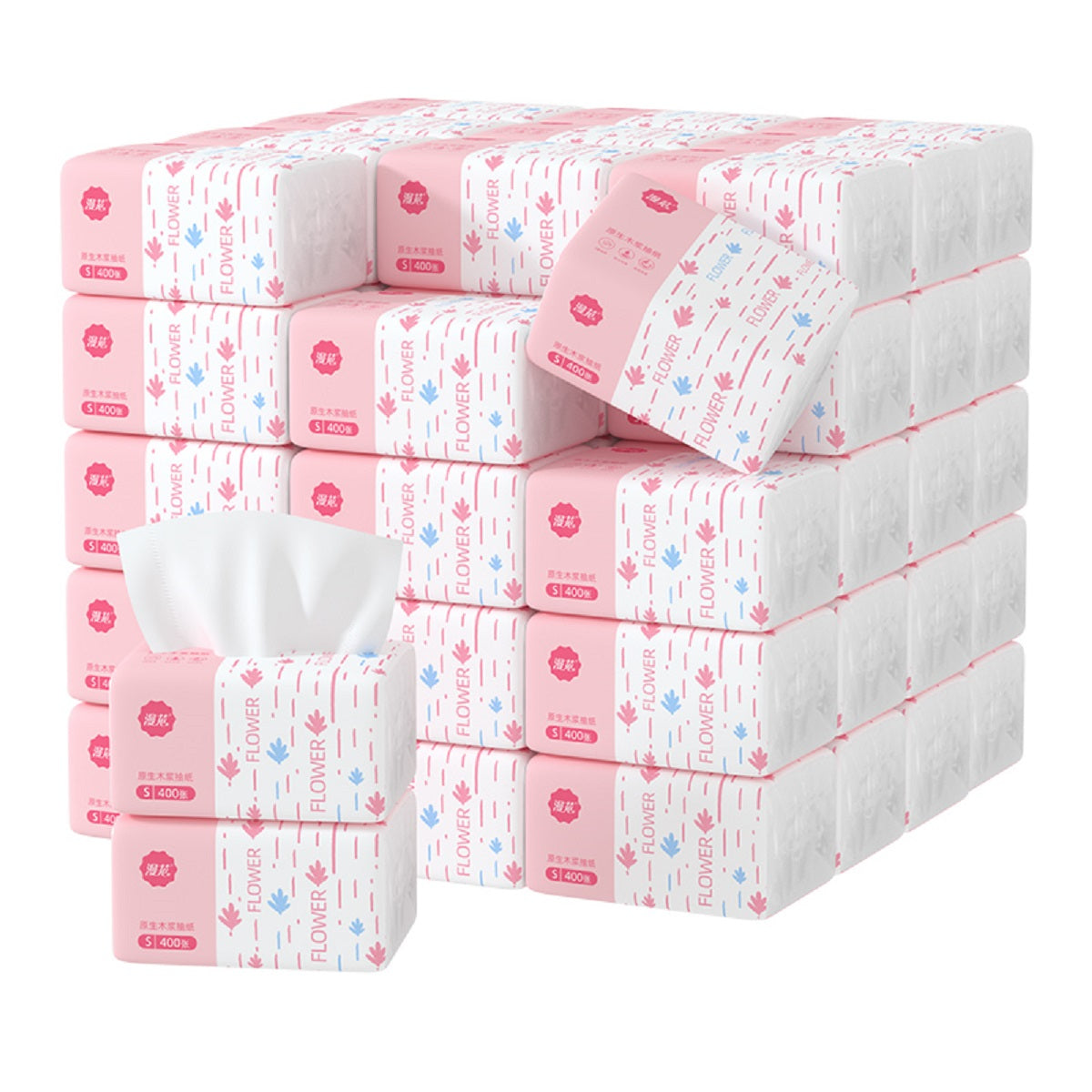 【30 Packs/Box】ManHua Pink Drawing Tissue 5-Ply 400 Sheets/Pack Thick Soft Facial Tissue