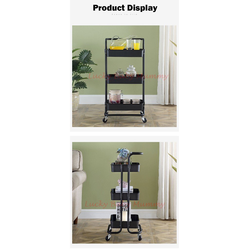 Movable Trolley with Handle Storage Rack