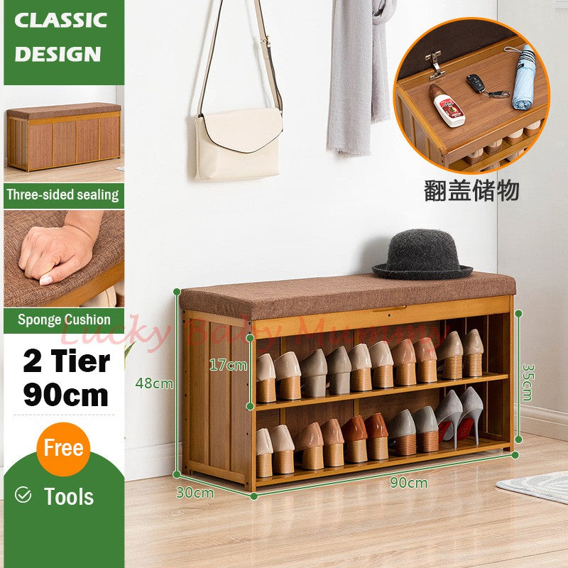 Sponge Cushion Bamboo Shoe Rack Bench