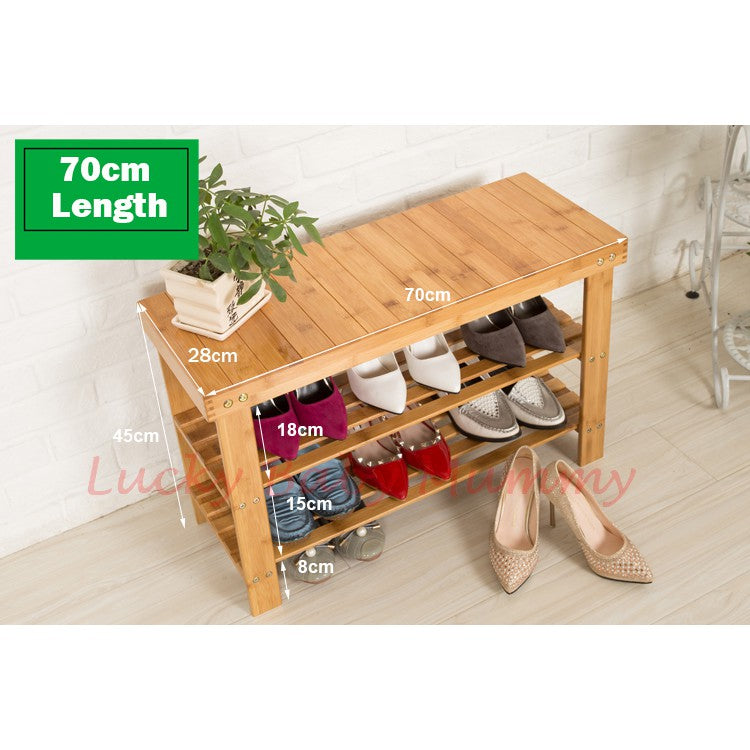 Carved Bamboo Shoe Rack Bench / Storage Rack / Seat Wearing Taking off Shoes Strong Organizer