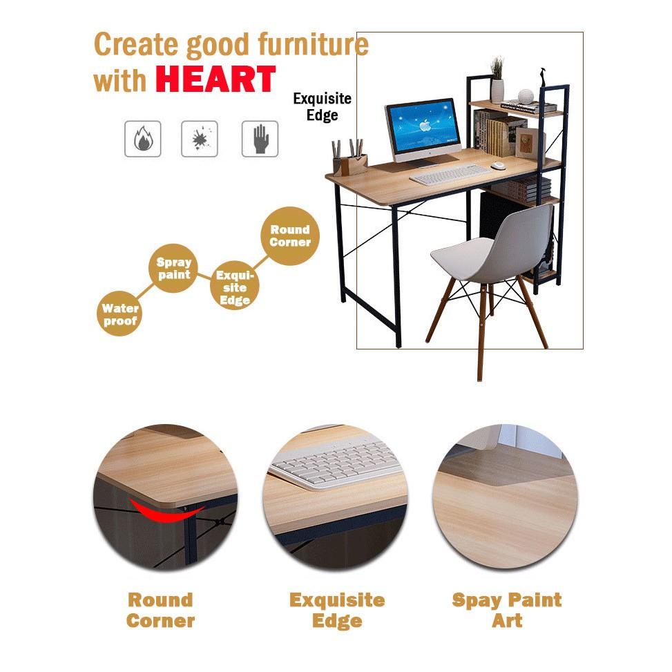 H - Shape Table Computer Tables with Bookshelf