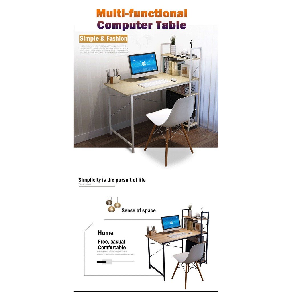 H - Shape Table Computer Tables with Bookshelf