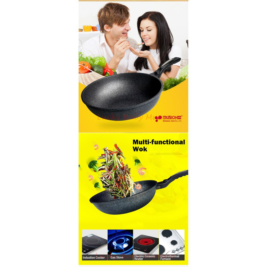 【Korean Frying Pan Set】Art Silver Nano Maifan Stone Frying Pan Non-stick Wok-Pan