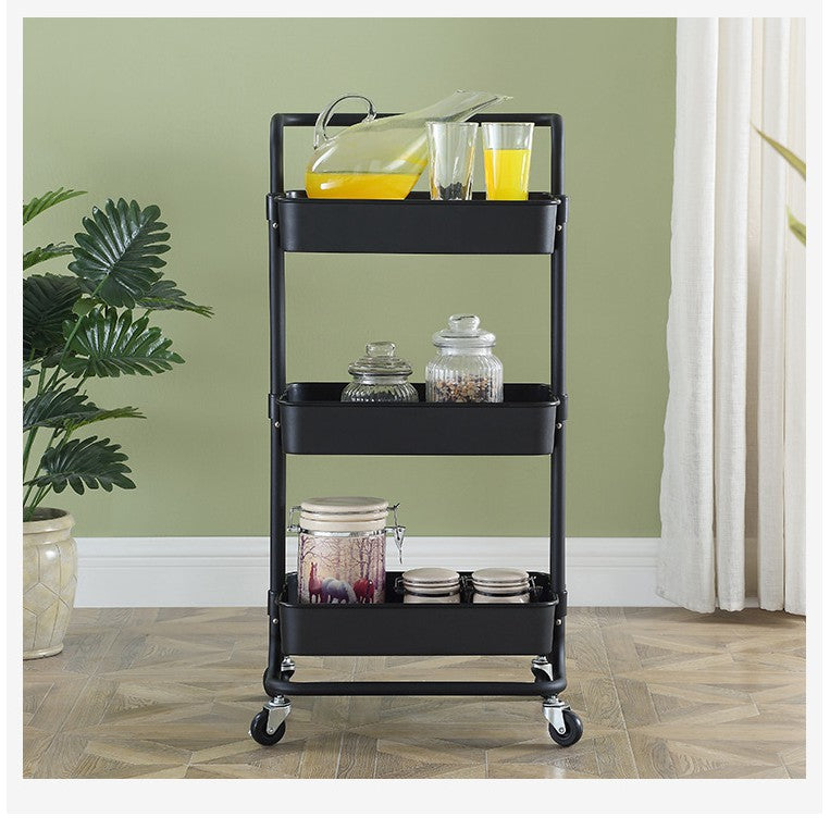 Movable Trolley with Handle Storage Rack