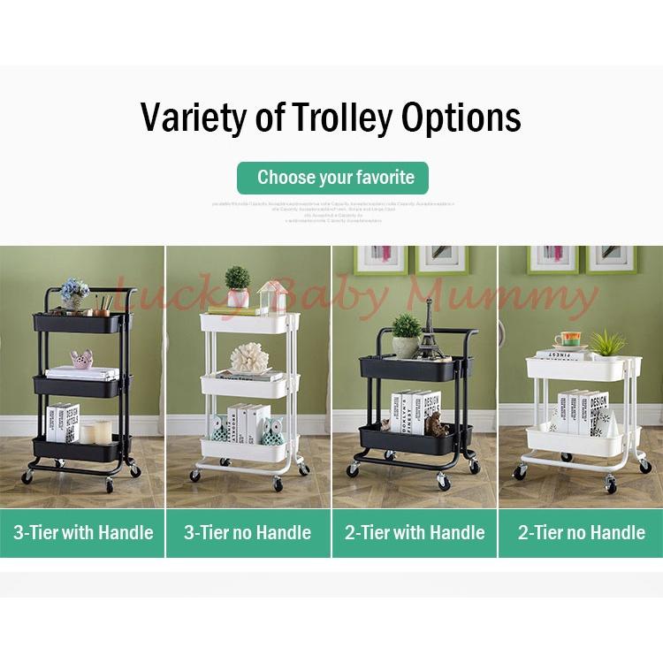 Movable Trolley with Handle Storage Rack