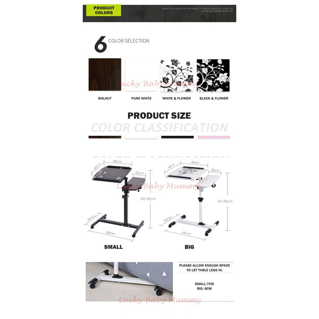 360° Rotating Side Movable Computer Laptop Table Desk