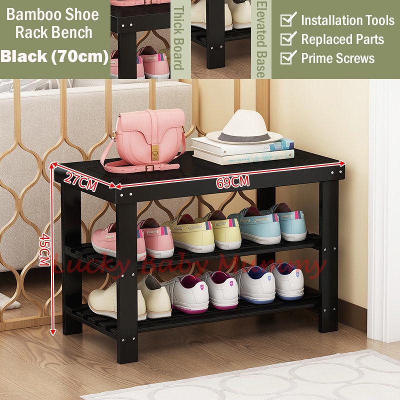 Black Bamboo Shoe Rack Bench