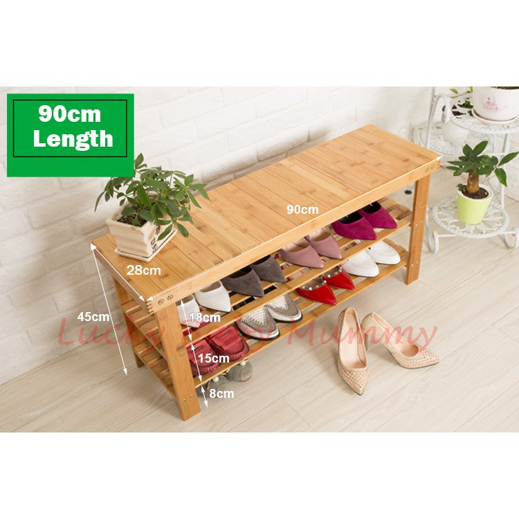 Carved Bamboo Shoe Rack Bench / Storage Rack / Seat Wearing Taking off Shoes Strong Organizer