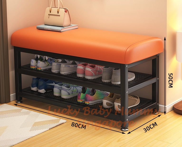 Minimalist Shoe Storage Bench with PU Leather Cushion / Multi-Tier Rack / Entryway Stool Storage